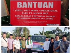 PT Musim Mas Serahkan Bantuan 1 Unit Pick up Kepada Badan Penyangga Kaum Dhuafa Pangkalan Lesung