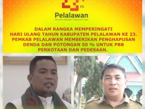 Sempena HUT Kabupaten Pelalawan ke 23 Tahun, Masyarakat Bayar Pajak PBB Hanya 50 %