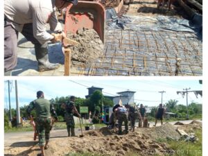 Panas Matahari, Tidak Mamatahkan Semangat Satgas TMMD Ke 115 Kodim 0313/KPR Kerjakan Cor Semenisasi Jalan