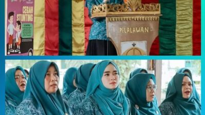 Ketua PKK, Sella Pitaloka memberikan pengarahan kepada masyarakat tentang stunting di Kecamatan Pelalawan.
