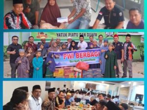 PWI Pelalawan Berbagi Dengan Anak Yatim Piatu dan Beri Santunan ke Keluarga Anggota PWI Pelalawan