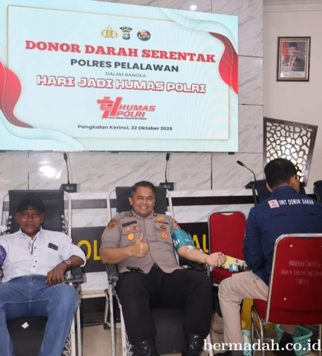 Polres Pelalawan Gelar Donor Darah Semarak HUT Humas Polri ke-74