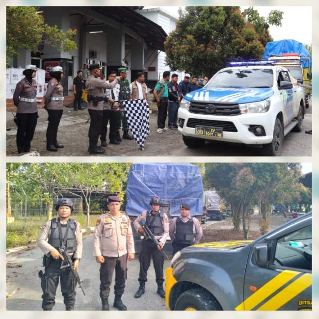 Polri dan TNI Sinergi Kawal Distribusi Logistik Kotak Suara Perdana ke Kecamatan Kuala Kampar dan Teluk Meranti