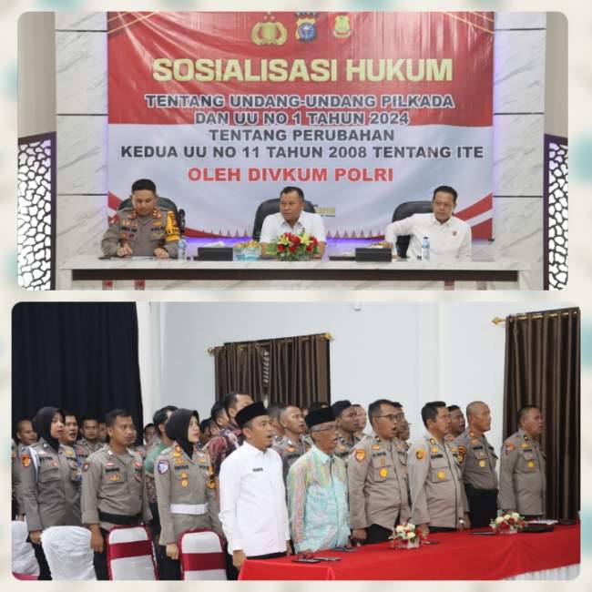Divisi Hukum Mabes Polri Gelar Sosialisasi Hukum Tentang UU ITE dan UU Pilkada di Mapolres Pelalawan