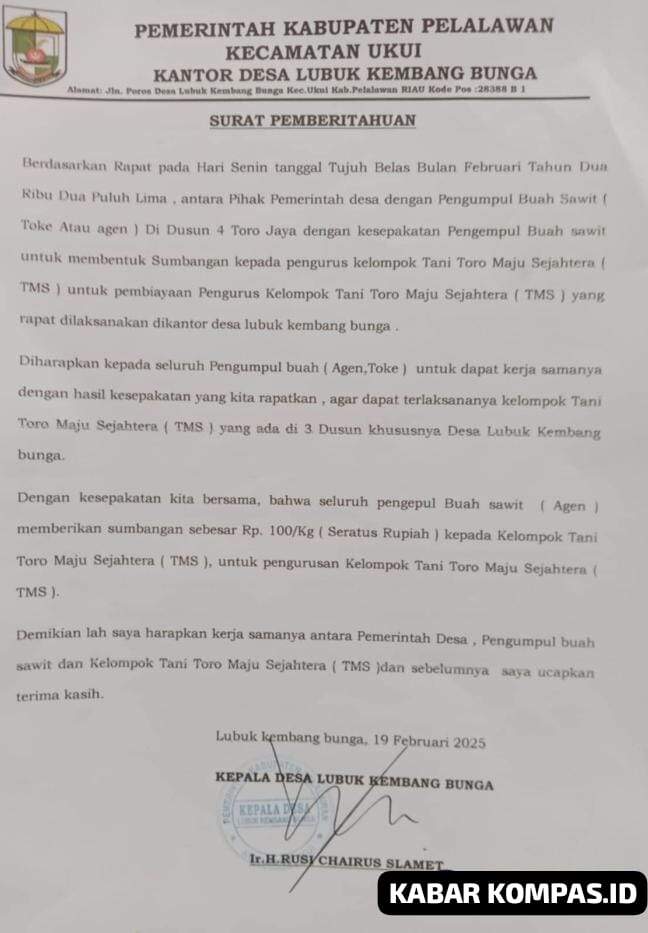 Kades Lubuk Kembang Bunga Diduga Lakukan Pungli Terhadap Petani Sawit di Kawasan TNTN