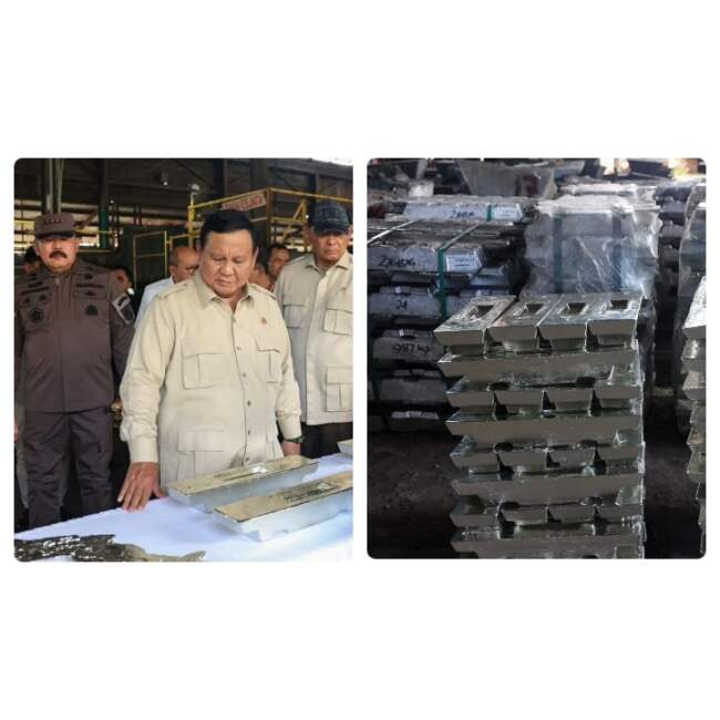 Presiden RI Prabowo Subianto Tinjau Barang Bukti Penyitaan 6 Smelter Timah di Bangka Belitung